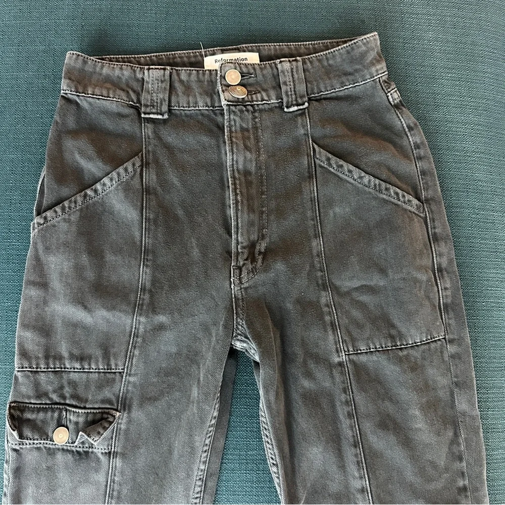 Grey Reformation Kiley Cargo Pants Adriatic High Rise Women Size 26 - Picture 4 of 10